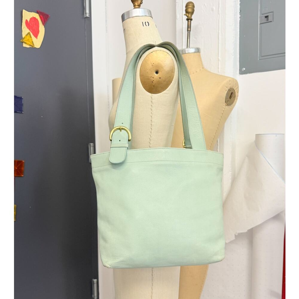 Vintage 90 Coach 4140 Soho Lafayette Seafoam Mint Leather Tote Shoulder Bag 1996